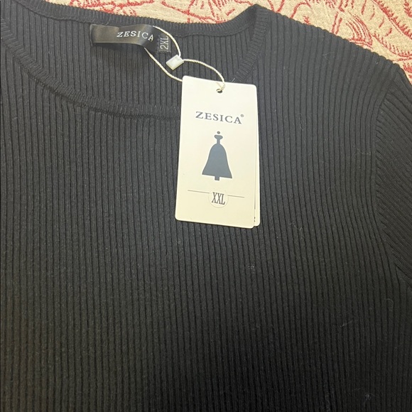 Zesica Elegant Black Ribbed Short Sleeve Sweater size XXL - Picture 2 of 12